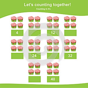 Halloween counting game for children. Counting in 4\'s