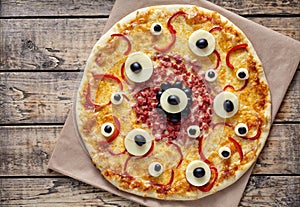 Halloween creative scary food monster pizza snack with eyes