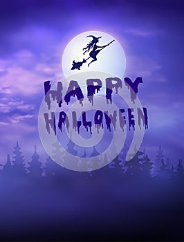 Halloween creepy forest with bats and full Moon photo