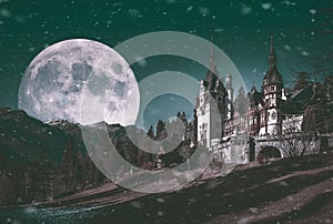 Halloween creepy night at Peles Castle, fineart edit