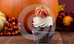 Halloween cupcake with pumpkin stock images