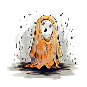 Halloween Cute Ghost Pencil Color Kids Drawing on White Background