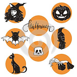 Halloween cute hand drawn elements set, vector illustration