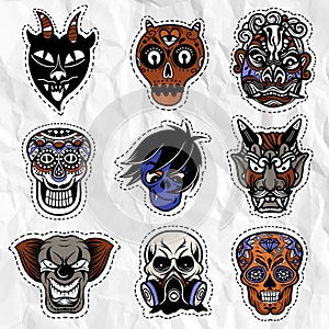 Halloween ,Cute hand drawn Halloween doodles , illustration of a set of mask for halloween