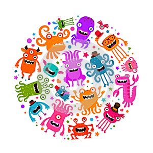 Halloween. Cute monsters or microbes. Cartoon vector illustration