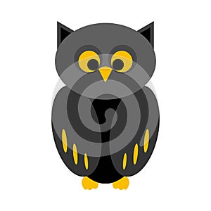Halloween cute owl with dark black and yellow color shade.  Spooky design for Halloween event vector illustration. Halloween black