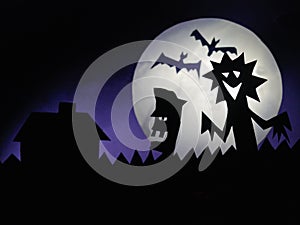 Halloween dark background with scary creatures, Ghosts, bats, police officer monster