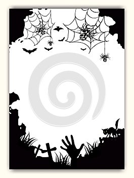 Halloween and dark castle on black Moon background, illustration