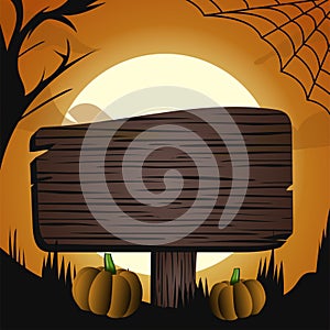 Halloween dark three moon light vector illustration, banner flyer concept squere, happy holiday dark pumpkins background , wood ta