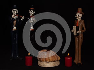 Halloween dead mariachi musician pan muerto candles velas rojas darkness photo