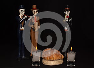 Halloween dead mariachi musician pan muerto candles velas white darkness photo