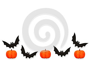 Halloween decor flying bats pumpkin white background