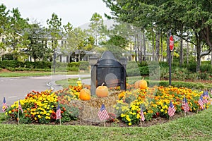 Halloween decoration in a garden of a community village entertainment center