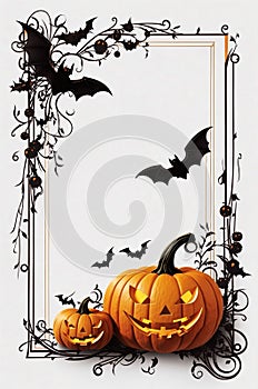 Halloween decoration images Pumpkin and bat frame Creepy Halloween border art