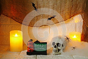 Halloween decoration on wall background