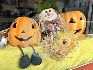 Halloween decoration in the window of a shop