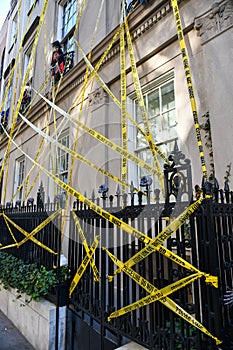 Halloween decorations on the building.