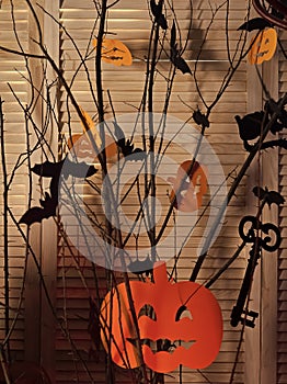 Halloween decorations made of paper. Jack o lanterns