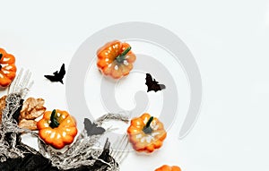 Halloween decorations on white background