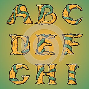 Halloween decorative alphabet - Tree & roots letters, font.