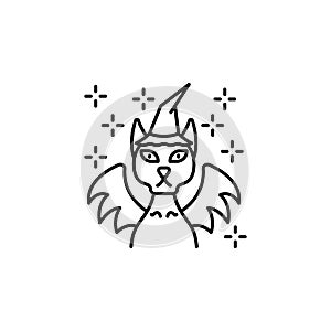 Halloween demon devil fear scary cat pet hat wings costume icon. Element of Hall