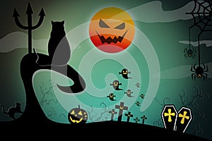 Halloween design background with spooky graveyard,