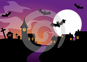 Halloween Design with bats and a graveyard