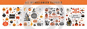 Halloween design elements . Halloween cliparts with traditional symbols