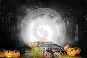 Halloween design - Forest pumpkins in darken