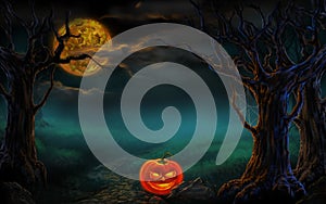 Halloween design - Forest pumpkins. Horror background