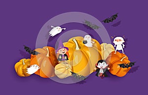 Halloween design, paper cut witch, ghoul, vampire, bat, pumpkin, mummy, ghost