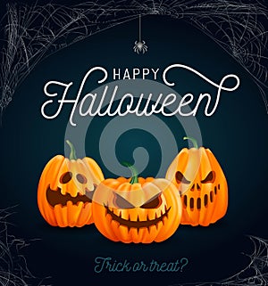 Halloween design template with cobweb and incription `Happy Halloween`