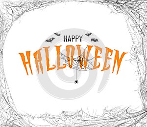 Halloween design template with cobweb and incription `Happy Halloween` on white background