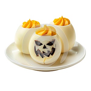 Halloween Deviled Eggs with Jack-o'-Lantern Faces