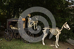 Halloween display with horse drawn hearse