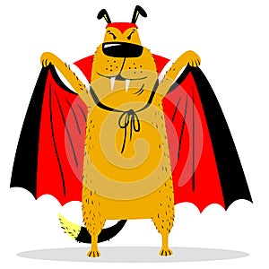 Halloween dog character in costume of vampire. Horror bat masque