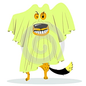 Halloween dog character in ghost costume. Cartoon vector illustration with funny spook