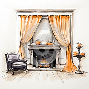 Decadent Style Fireplace With Halloween Decor photo