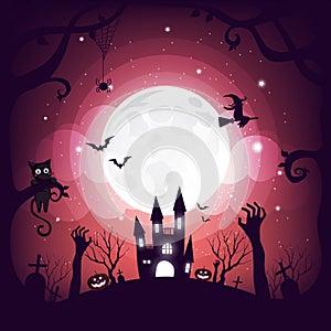 Halloween element design on full moon background with copy space, Trick or Treat Concept, vector illustration