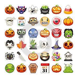 Halloween Emojis Set Flat Vector