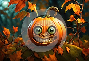 Halloween etude with a cute monster pumpkin