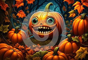 Halloween etude with a cute monster pumpkin