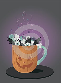 Halloween face on a ceramic cup. Party cup isolated