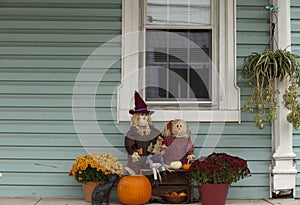 Halloween and fall decorated porch in Chalfont, Pa. USA