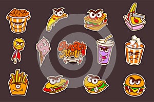Halloween fast food monster set in cartoon style. Vector illustration.