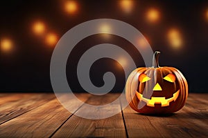 Halloween festive background for invitation card party with pumpkins Jack O lantern, spooky forest at night, bat, spiders and moon