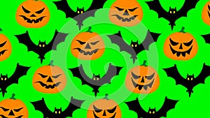 Halloween flat style cartoon pumpkins with black eyes. Group of pumpkins on coloured background. Design illustration