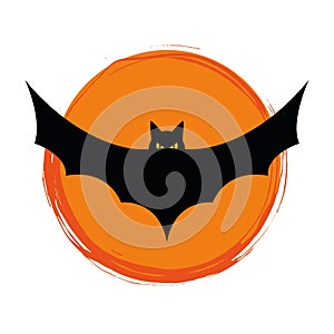 Halloween flying bat on orange background Silhouette