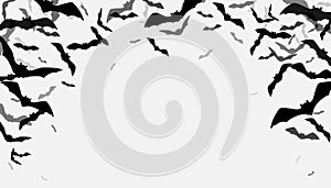 Halloween flying bats border background. Creepy silhouette flittermouse group isolated on white