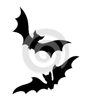 Halloween flying bats silhouette isolated on white background